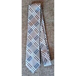 Tie 70s 80s 90s Y2K Mens Geoffrey Beane Gray Silver Plaid 3 Wide 60 Long